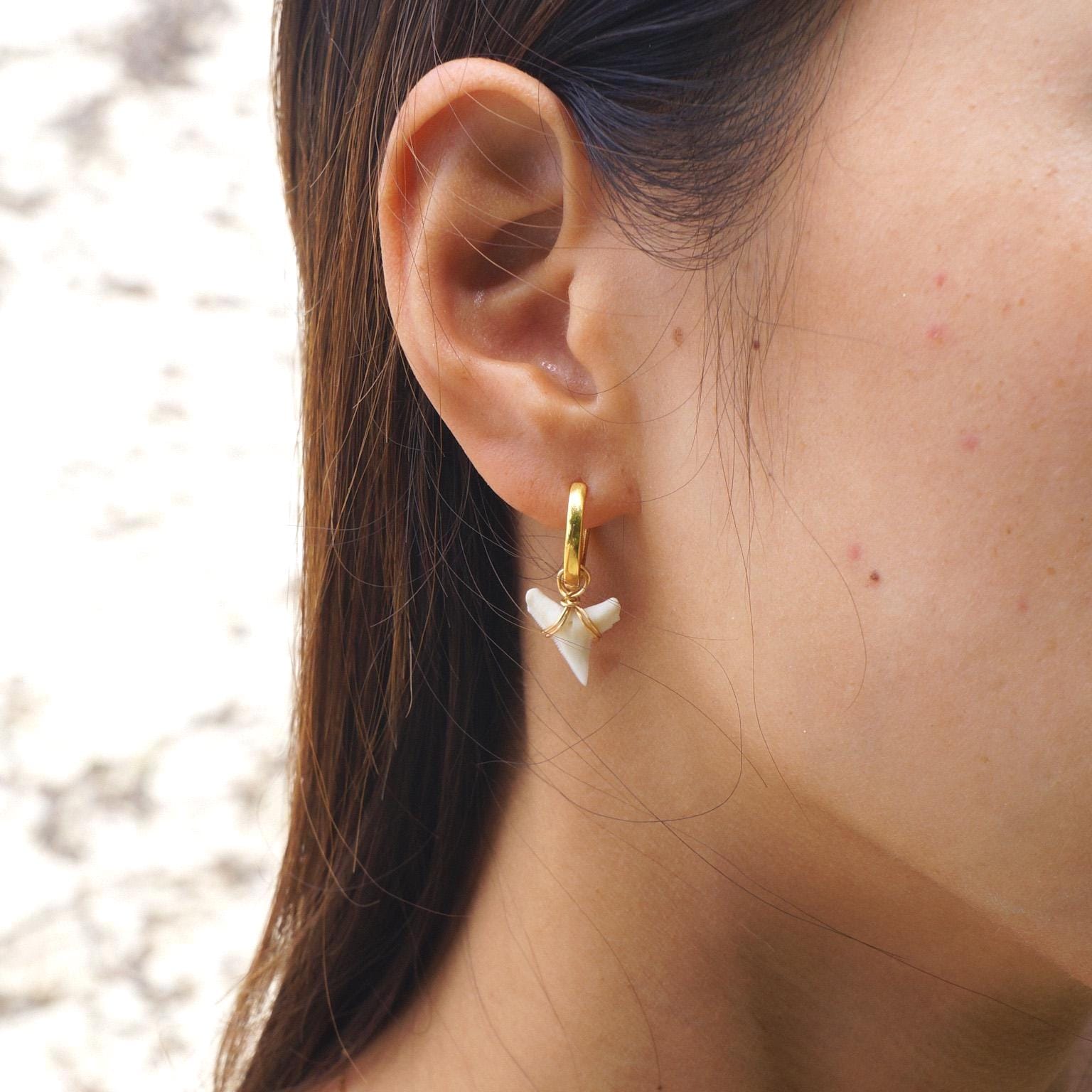 Natural Tiger Shark Teeth Earrings