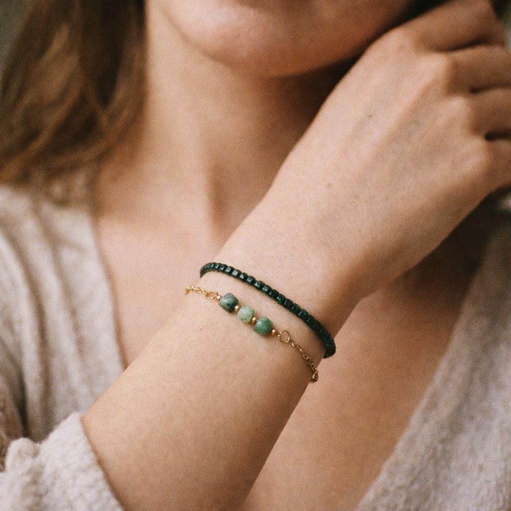 Green Stone Bead Bracelet Set