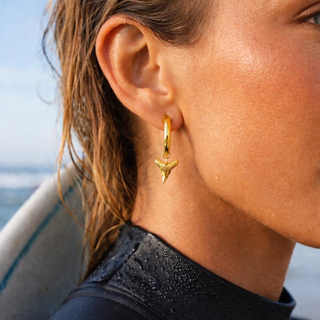 Gold Shark Tooth Hoop Earring