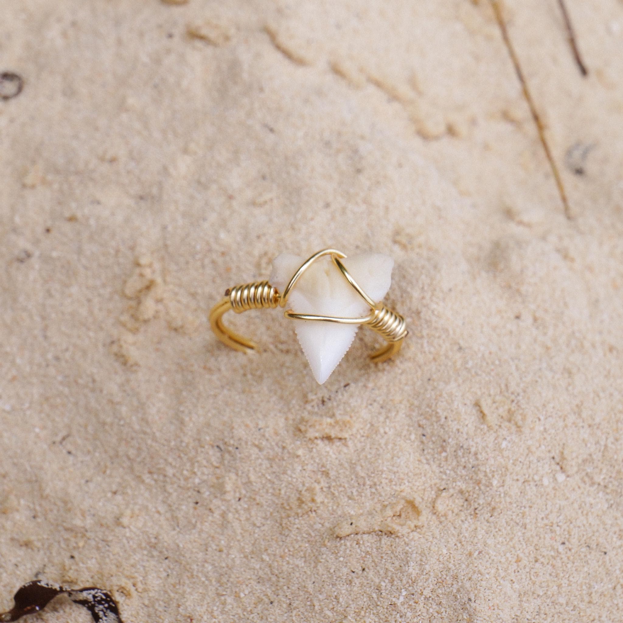 Natural Tiger Shark Teeth Ring
