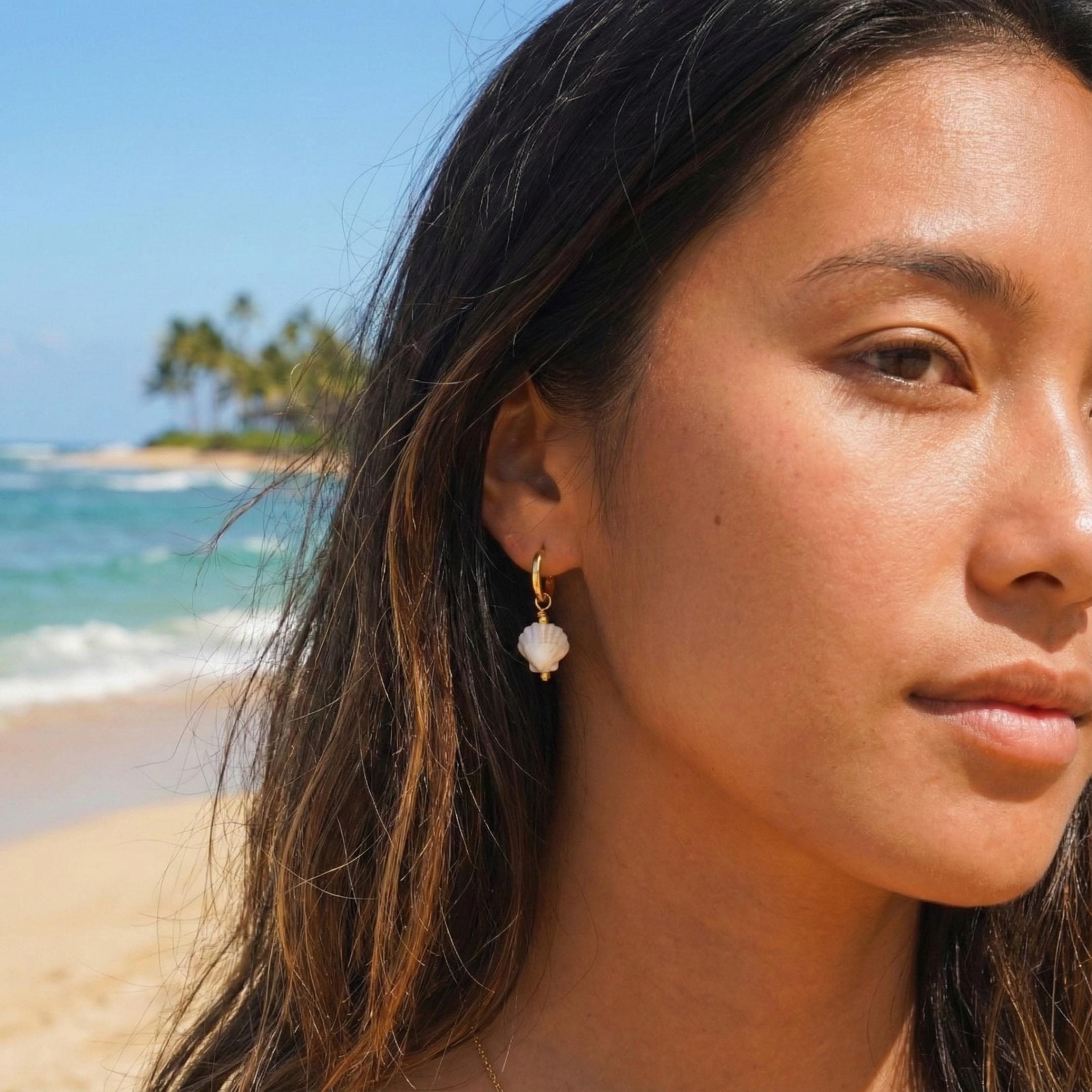 Ceramic Seashell Earrings with Gold Vermeil Hoops