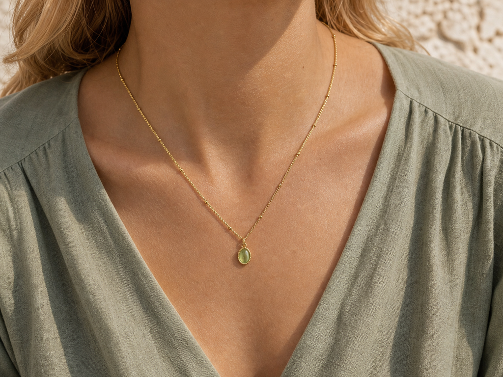 Sea Glass Cabochon Necklace, worn view