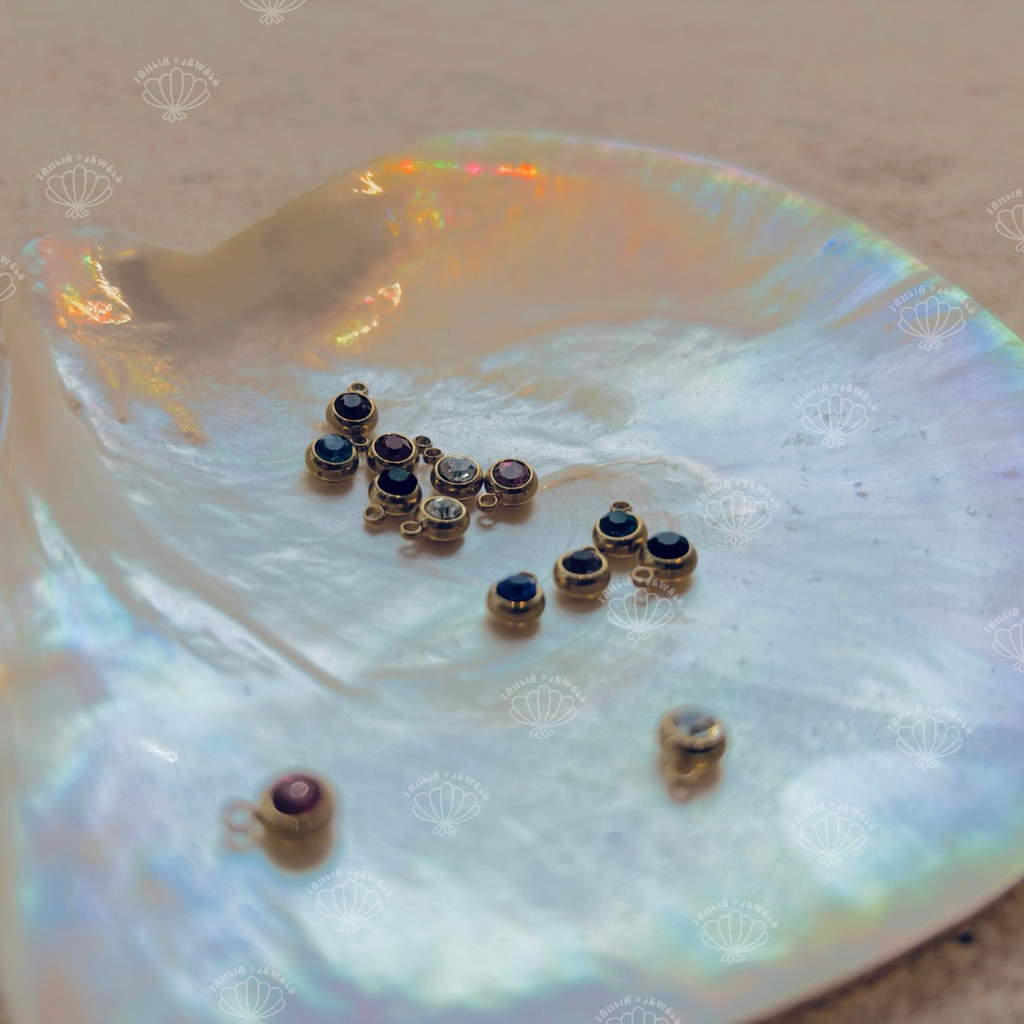 Personalized Sirena Birthstone Necklace - scale and proportion view on skin (6)