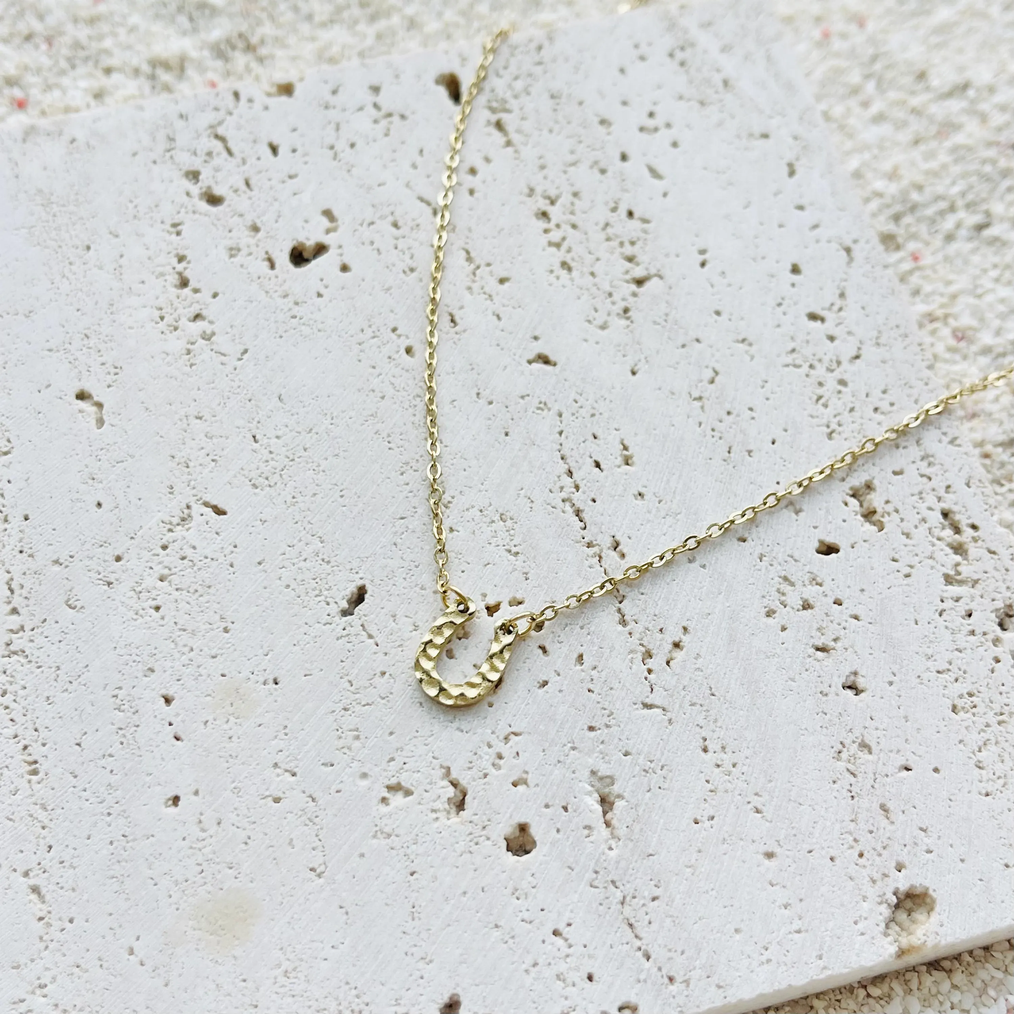 Personalized Horseshoe Necklace Gold Silver, Western Cowgirl Horse Girl Charm, Dainty Hammered U Pendant Gift for Her