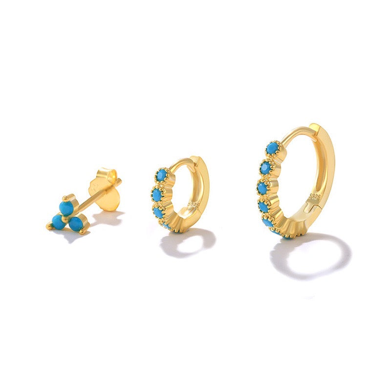 Gold Vermeil Turquoise Huggie Set