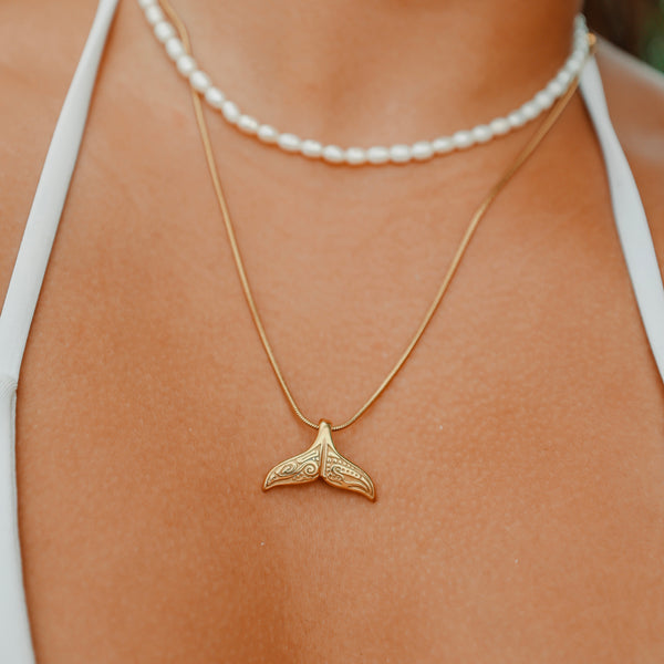 Engraved Fluke Whale Tail Necklace