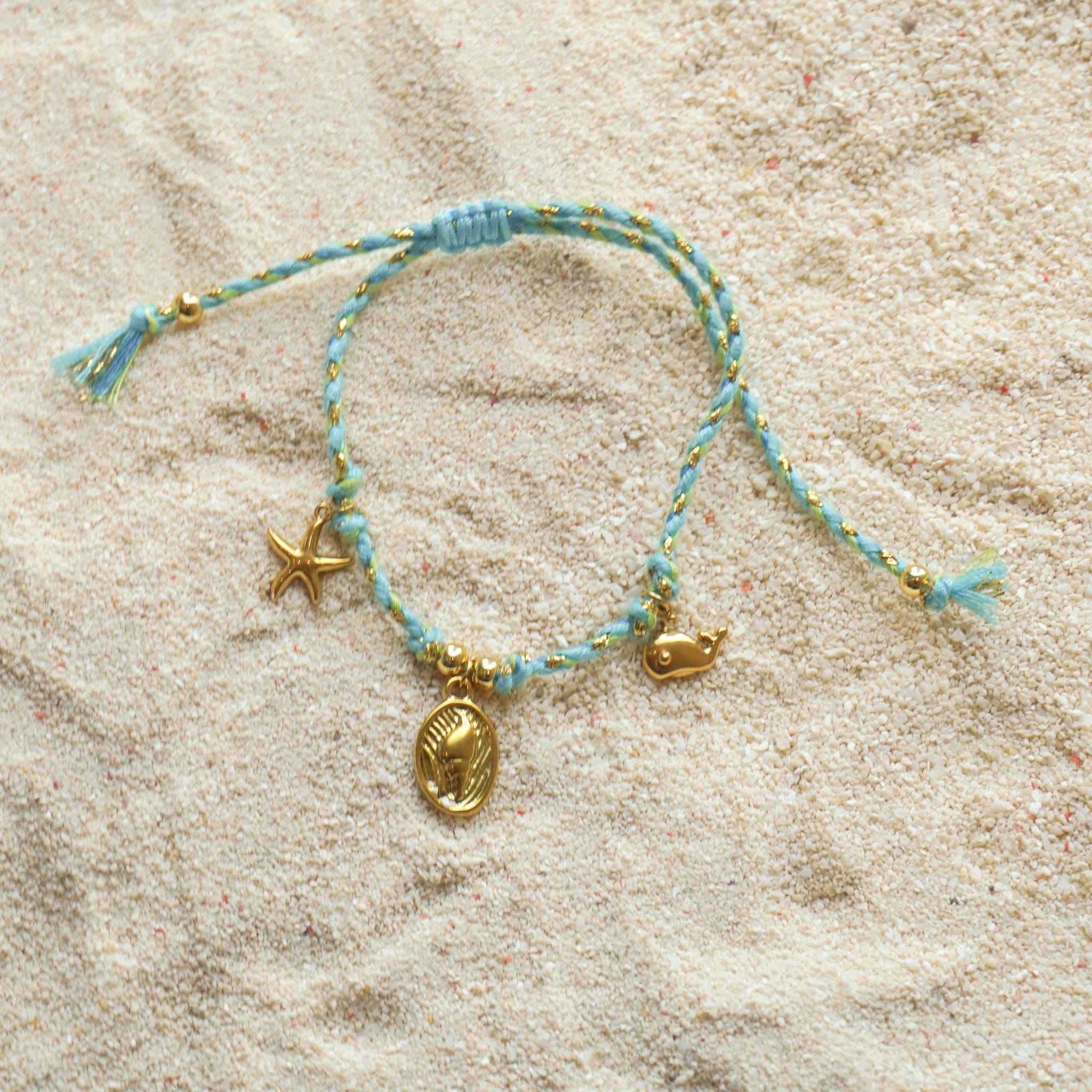 Beaded Anklet with Gold Charms