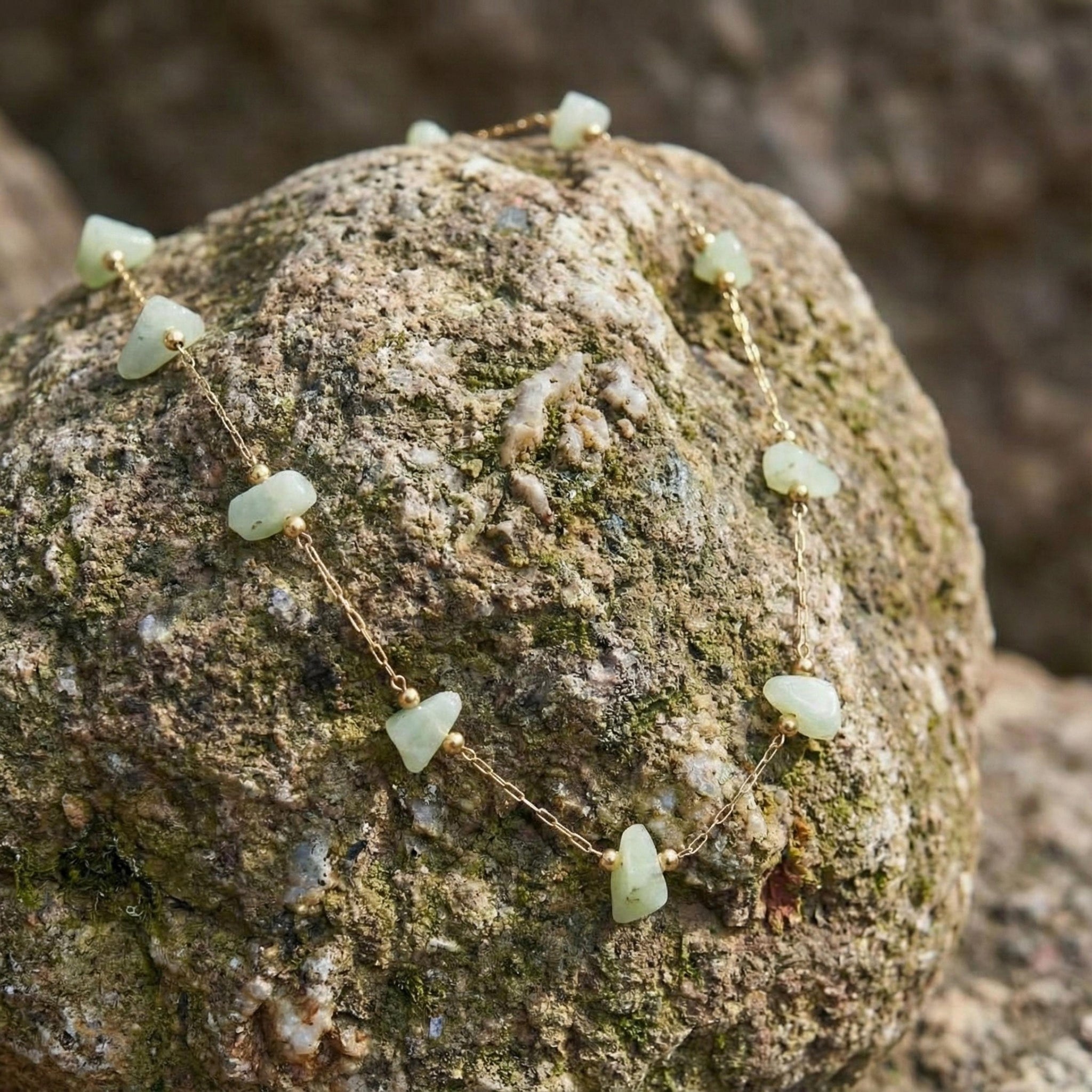 Waterproof Natural Jade Necklace, Minimal Gold Chain Gemstone Necklace, Beach Jewelry, Everyday Necklace, Wedding Gift for Her