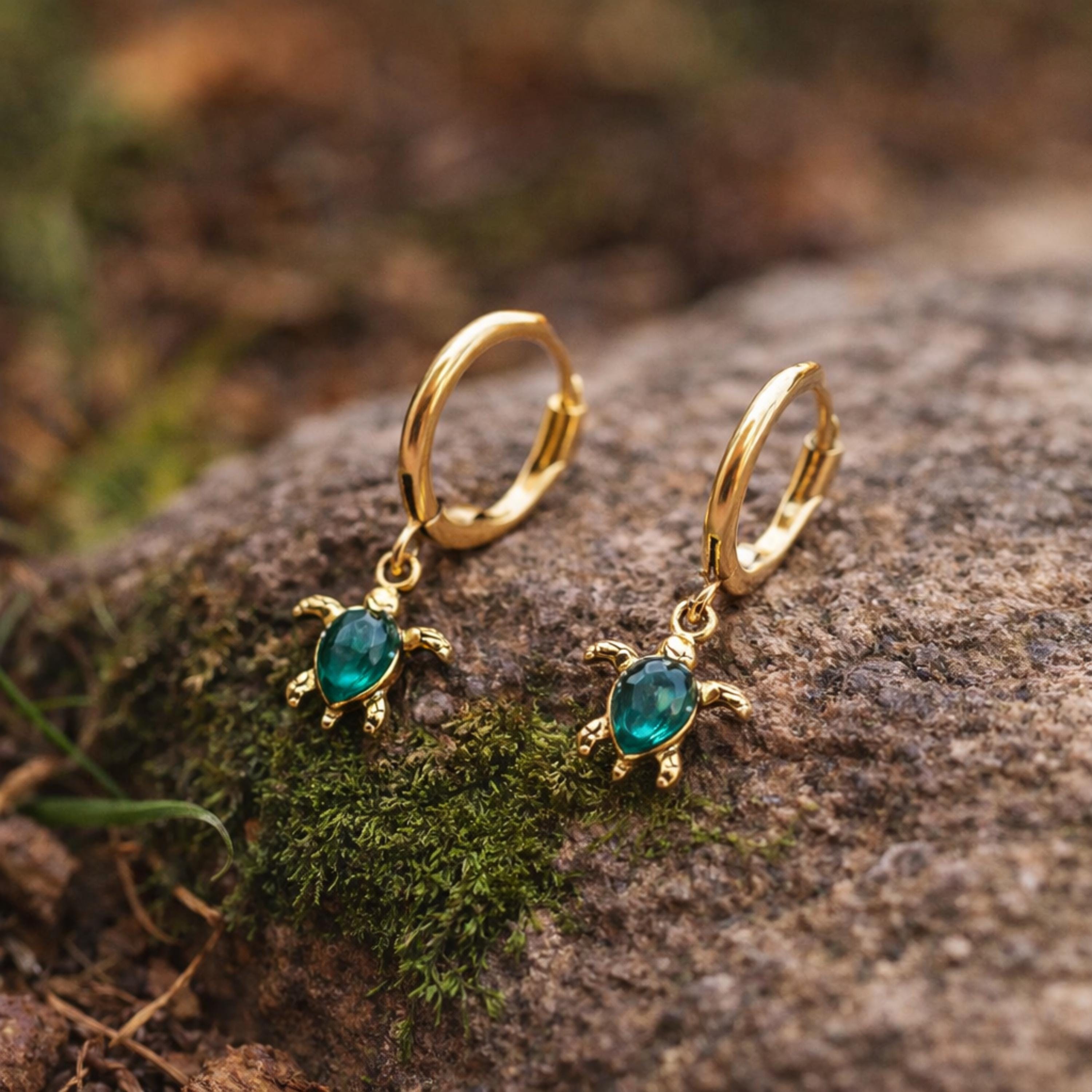 Gold Sea Turtle Huggie Earring