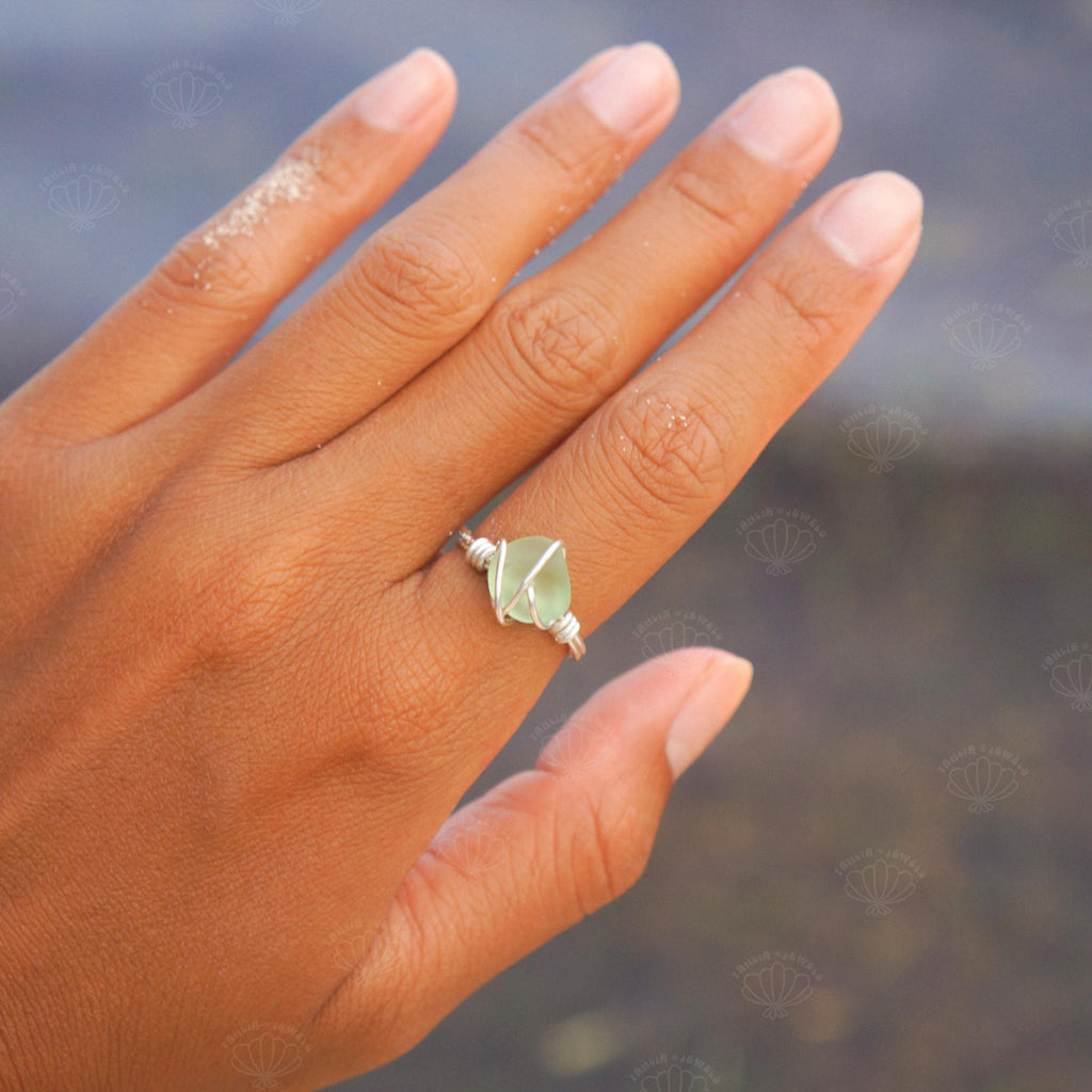 Handmade Sea Glass Ring, detail view