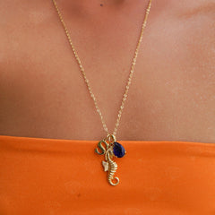 Custom Seahorse Initial Necklace, detail view