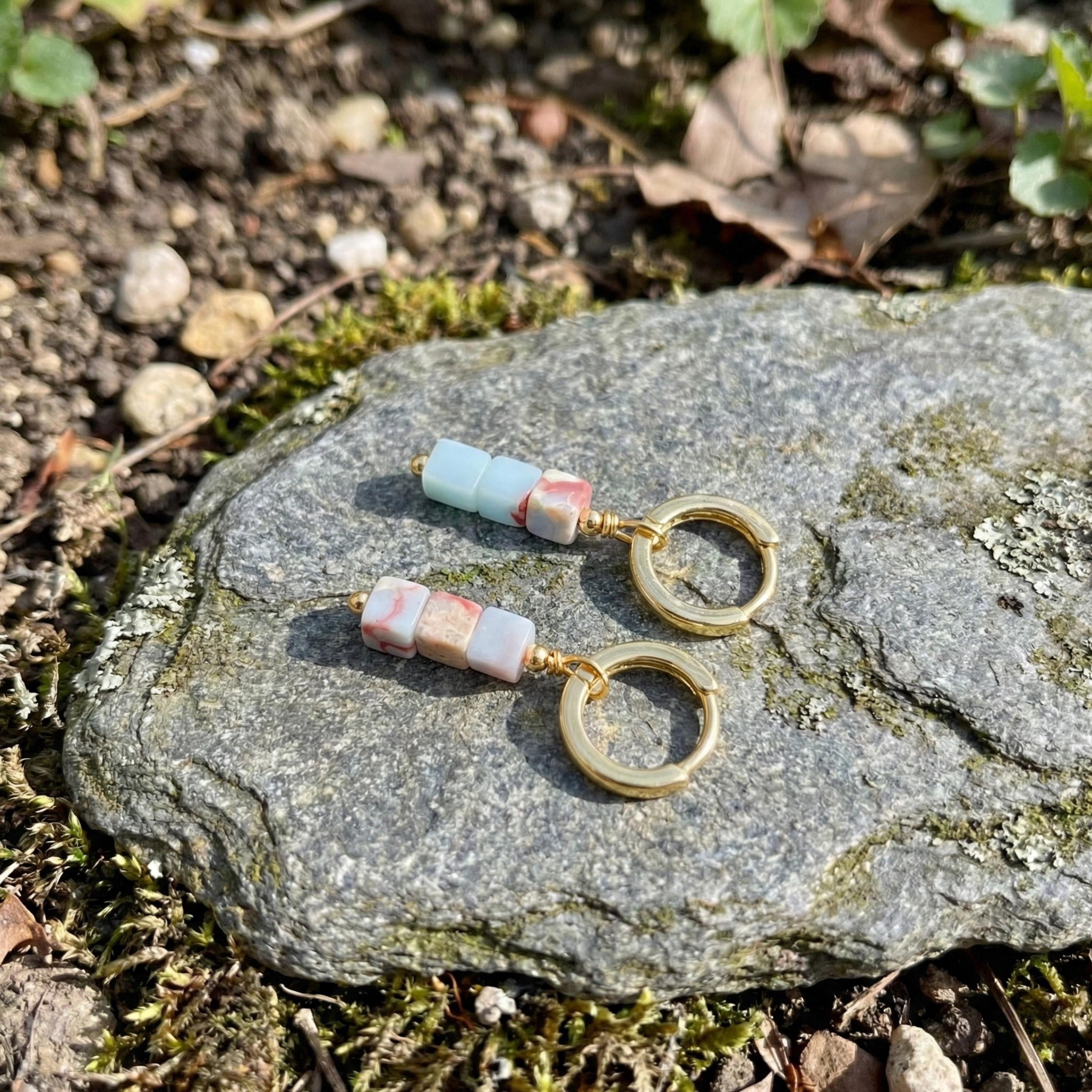 Hypoallergenic Gold Vermeil Hoop Earrings with Aqua Stone Drop | Minimal Dangle Hoop Earrings | Everyday Elegant Jewelry