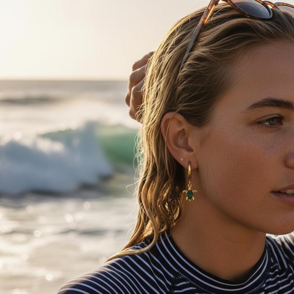 Gold Sea Turtle Huggie Earring