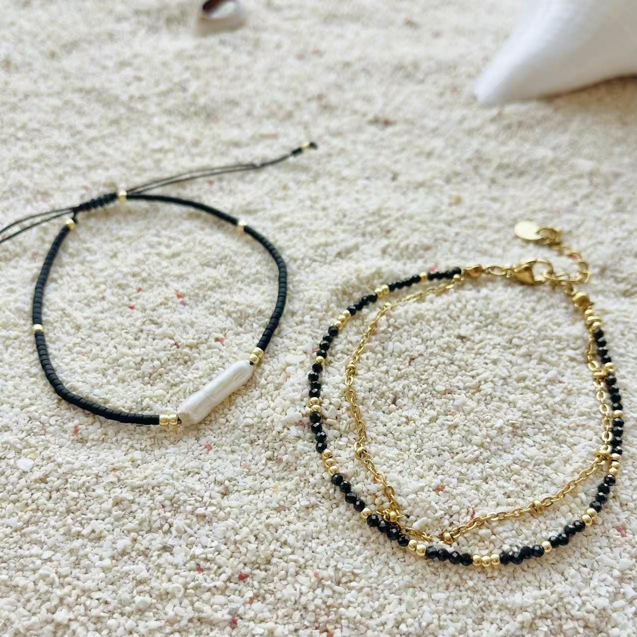 Black Onyx Beaded Bracelet Set