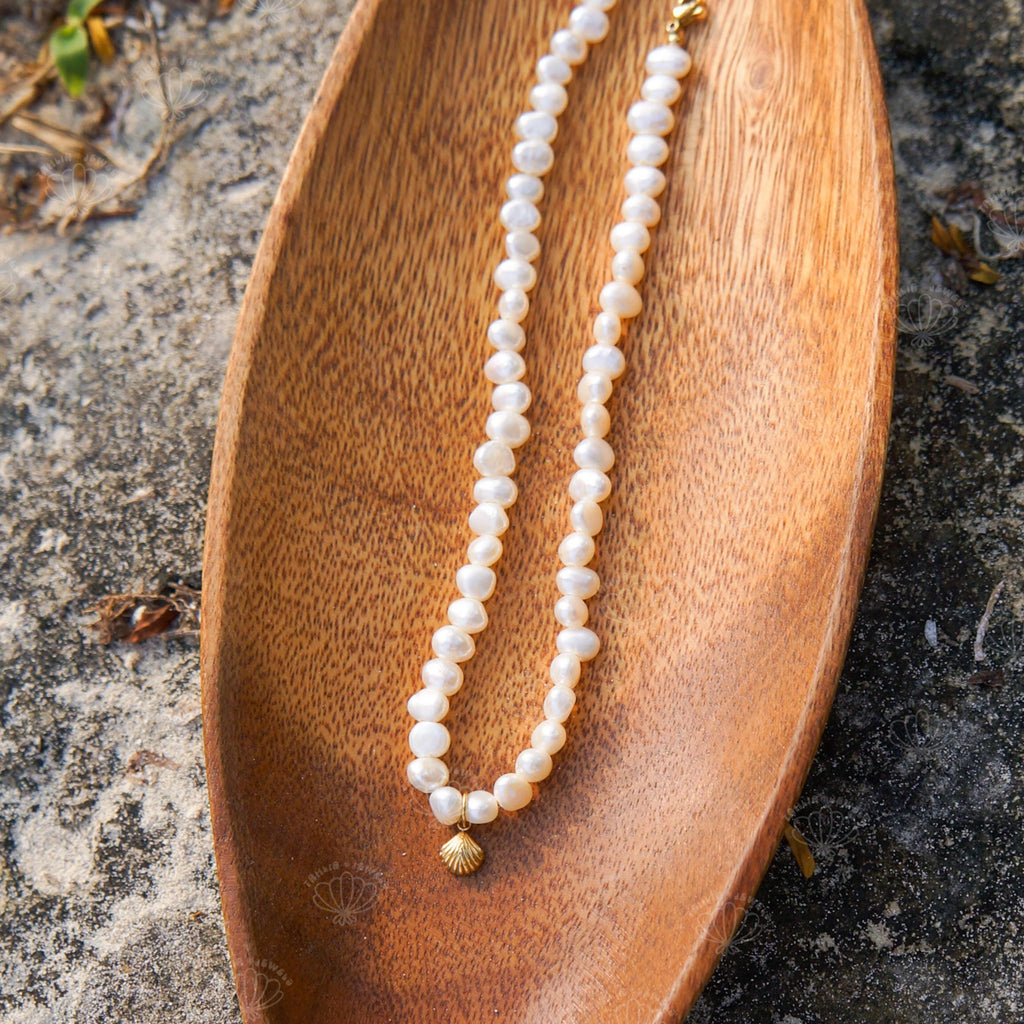 Dainty Shell Necklace, worn view