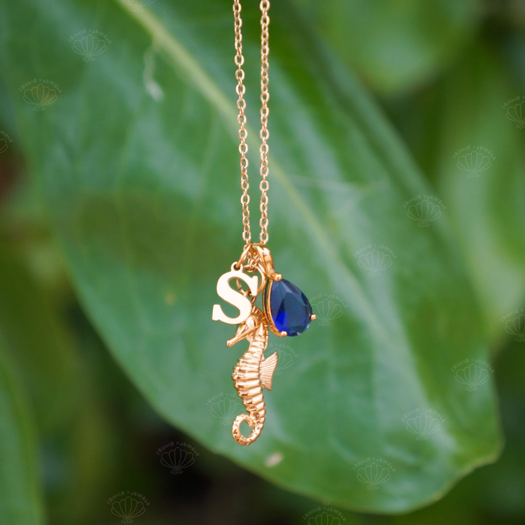 Custom Seahorse Initial Necklace, charm options