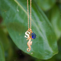 Custom Seahorse Initial Necklace, charm options