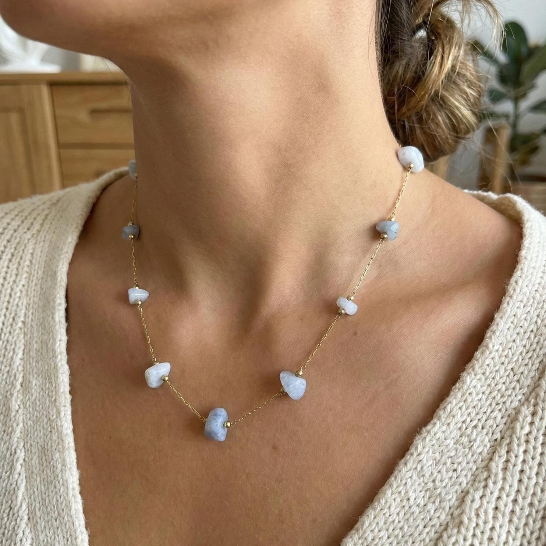 Blue Raw Stone Necklace