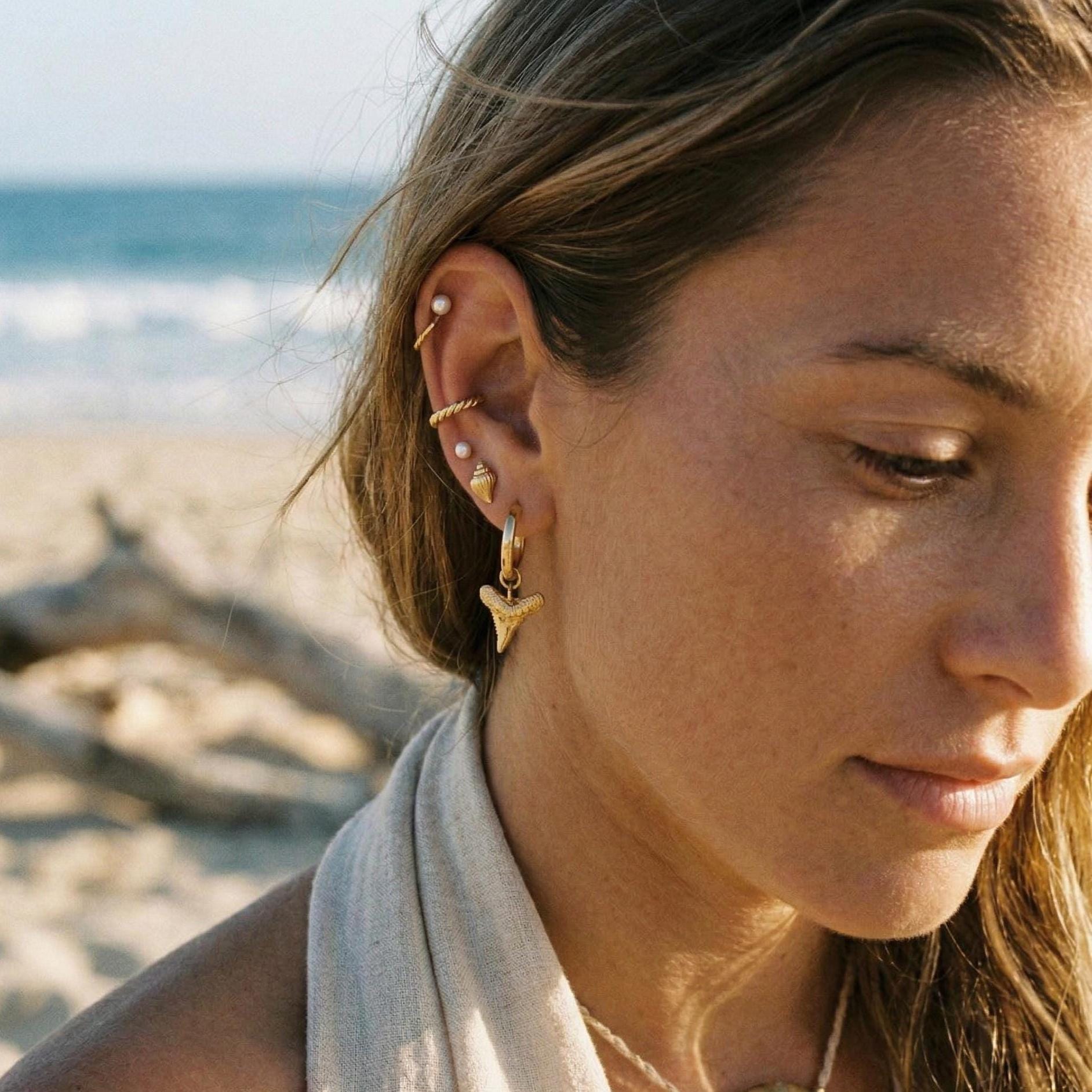 Gold Shark Tooth Hoop Earring