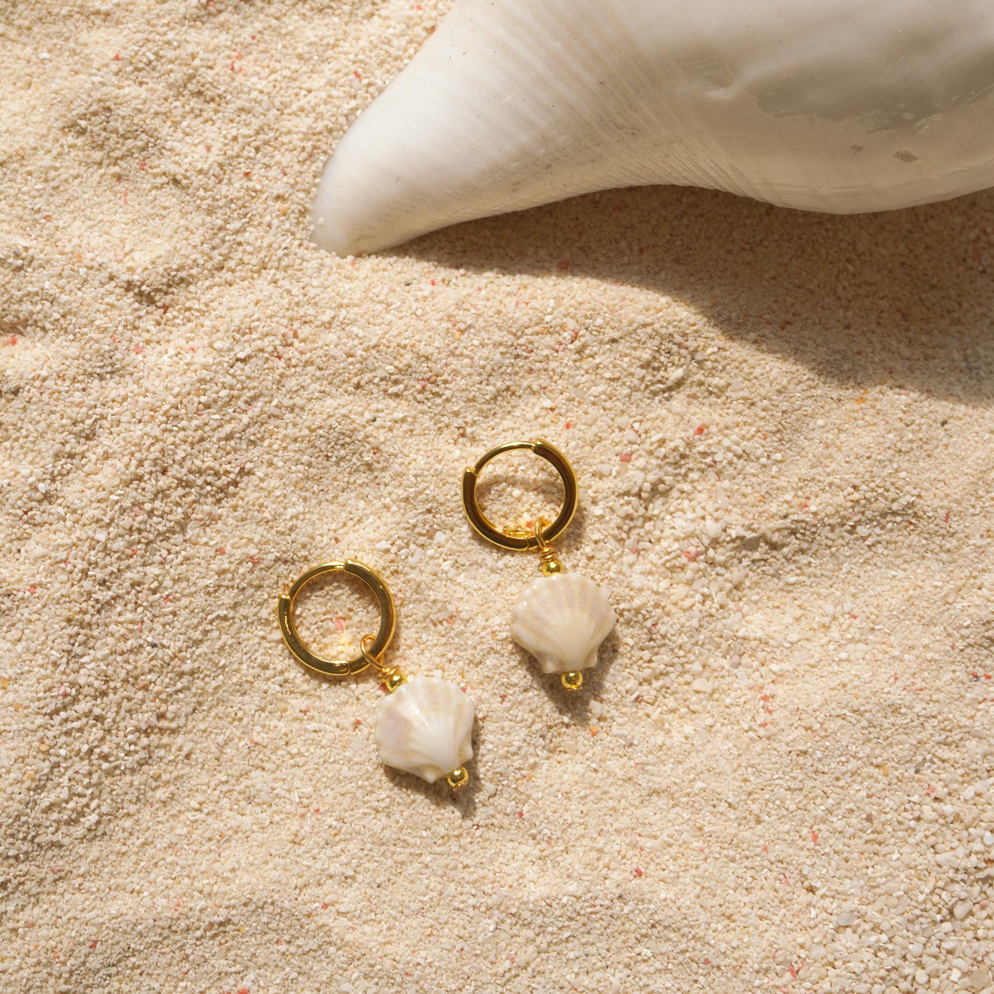 Ceramic Seashell Earrings with Gold Vermeil Hoops