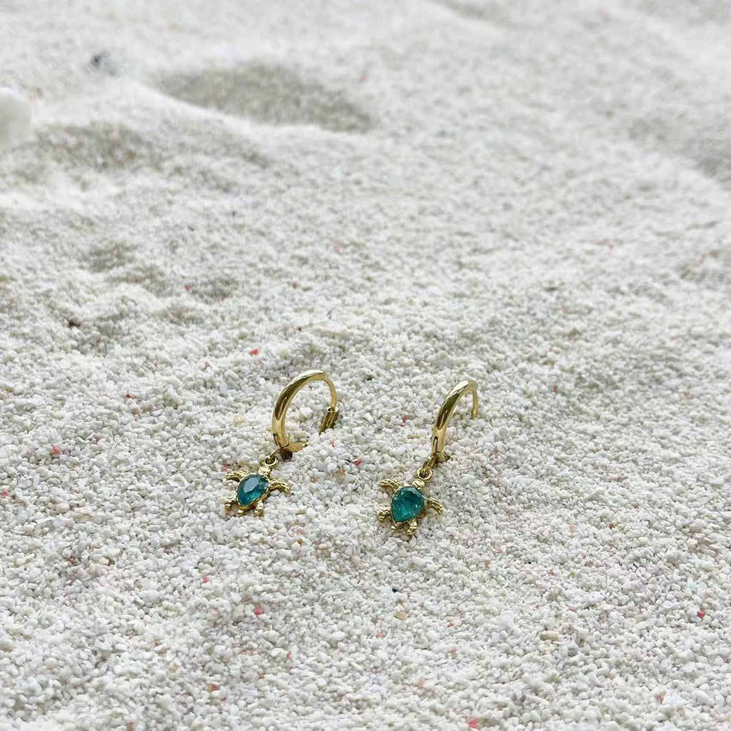 Gold Sea Turtle Huggie Earrings, color options