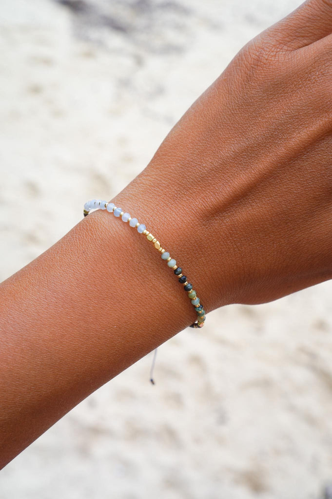 Green Trio Surfer Bracelets, worn view