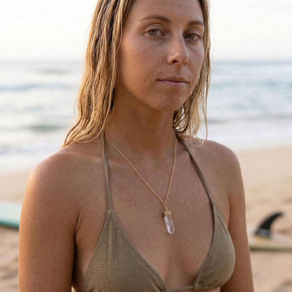 Raw Quartz Crystal Necklace, silver option