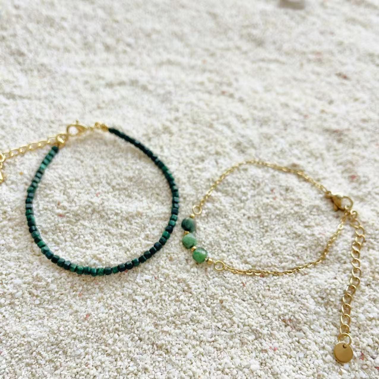 Green Stone Bead Bracelet Set