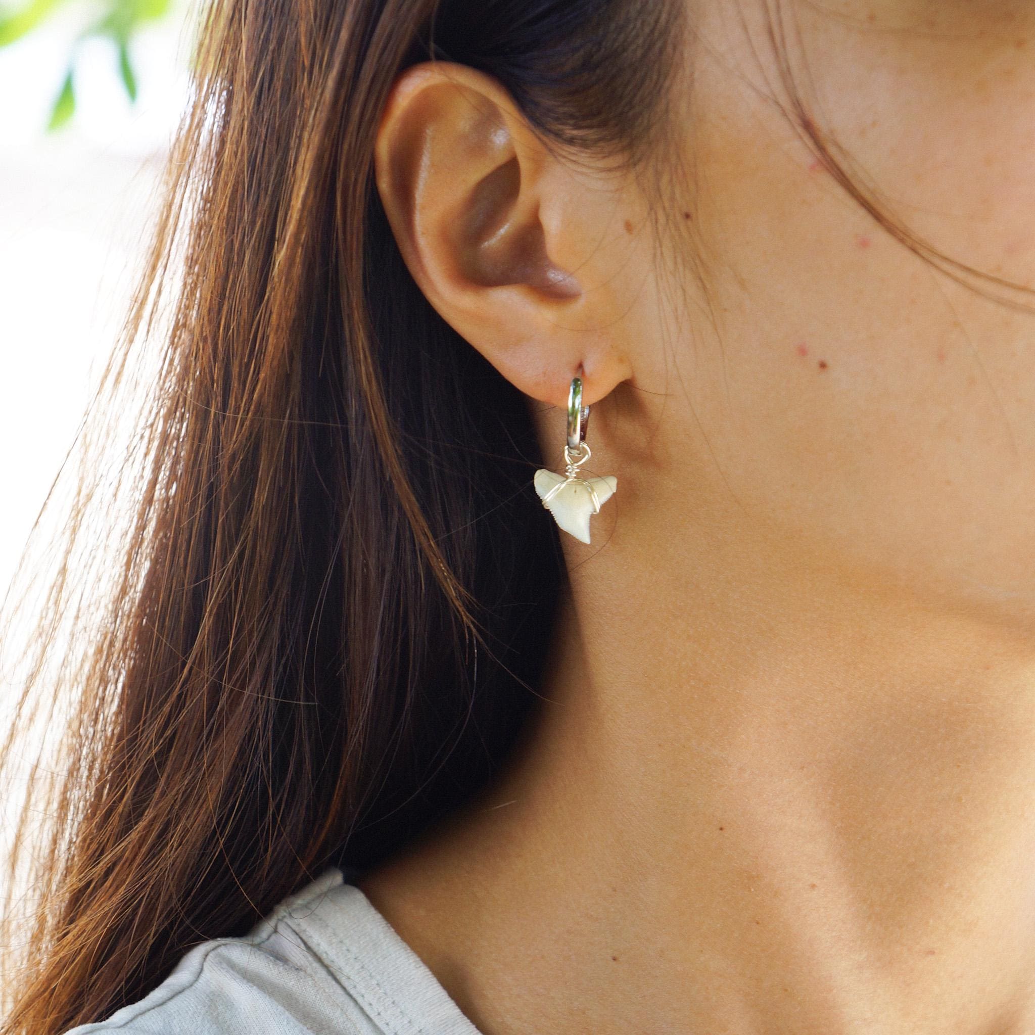 Natural Tiger Shark Teeth Earrings