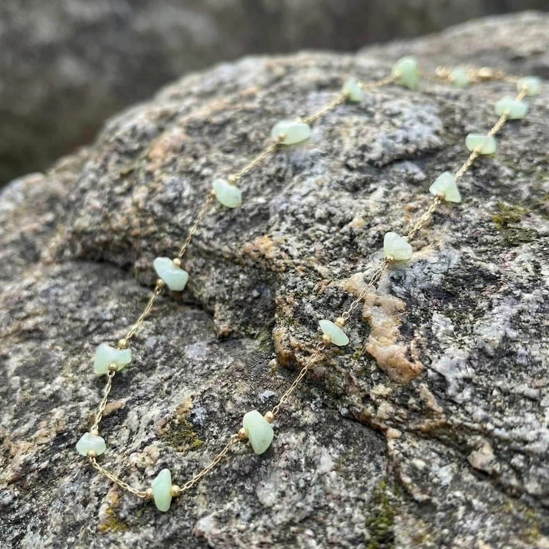 Waterproof Natural Jade Necklace, Minimal Gold Chain Gemstone Necklace, Beach Jewelry, Everyday Necklace, Wedding Gift for Her