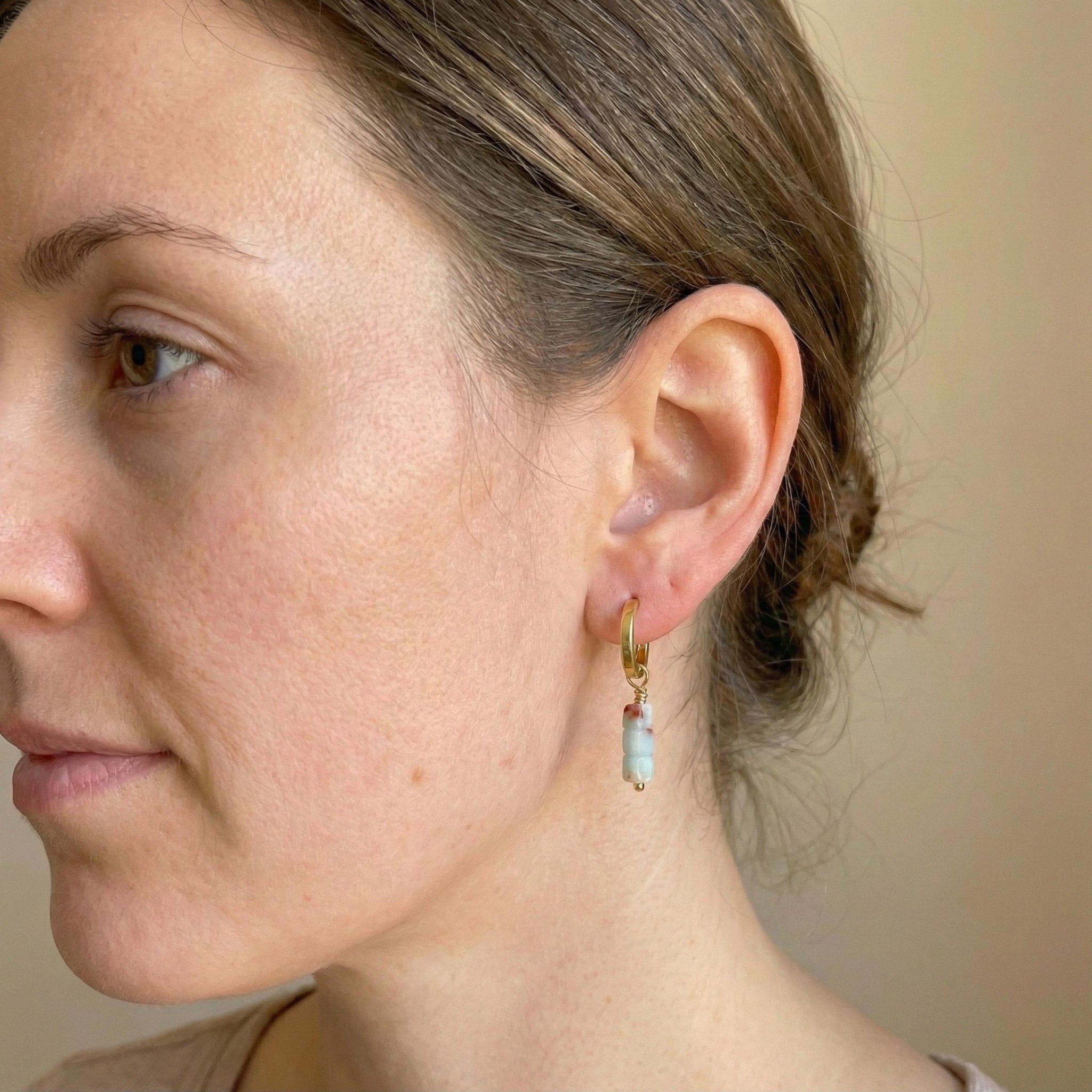 Hypoallergenic Gold Vermeil Hoop Earrings with Aqua Stone Drop | Minimal Dangle Hoop Earrings | Everyday Elegant Jewelry