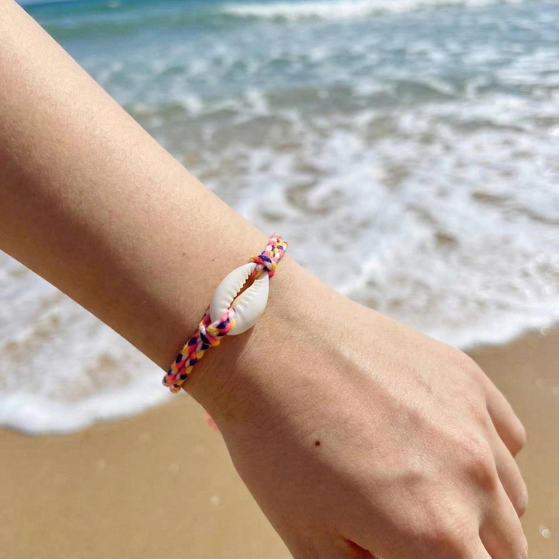 Boho Cowrie Shell Bracelet, Colorful Braided Friendship Bracelet, Beach Summer Anklet or Wrist Bracelet, Adjustable Shell Jewelry