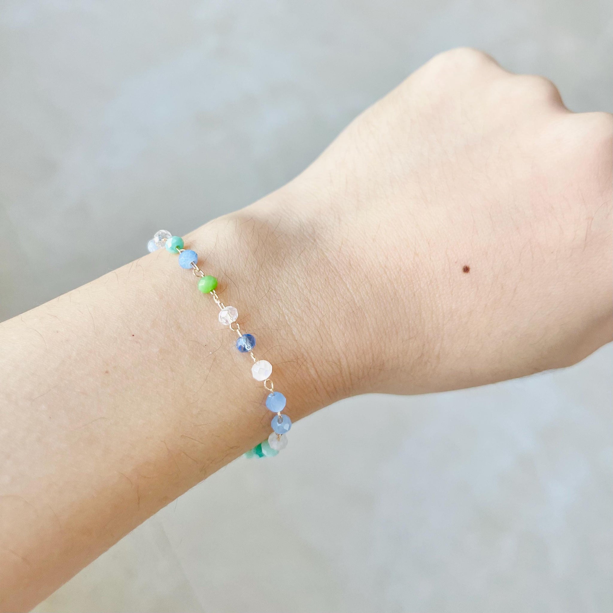 Colorful Crystal Beaded Bracelet, Gold Chain, Adjustable Boho Jewelry