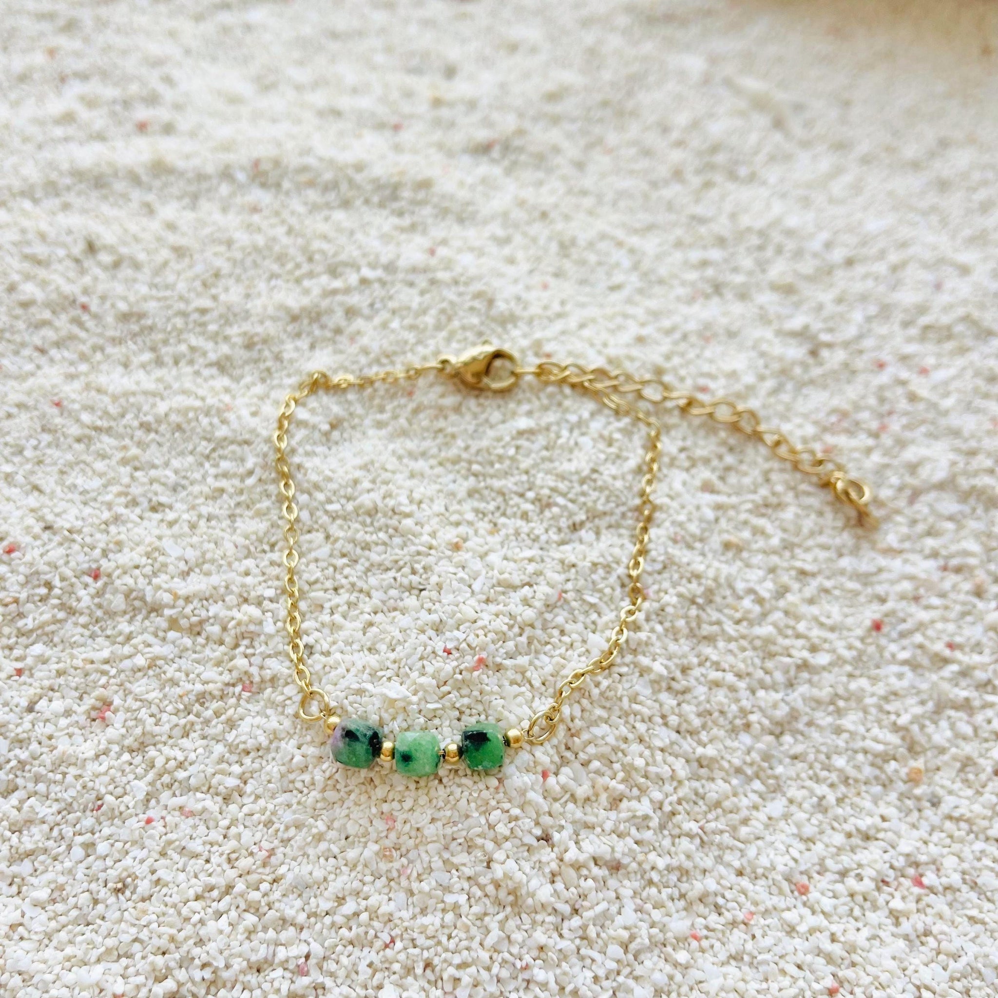 Green Stone Bead Bracelet Set