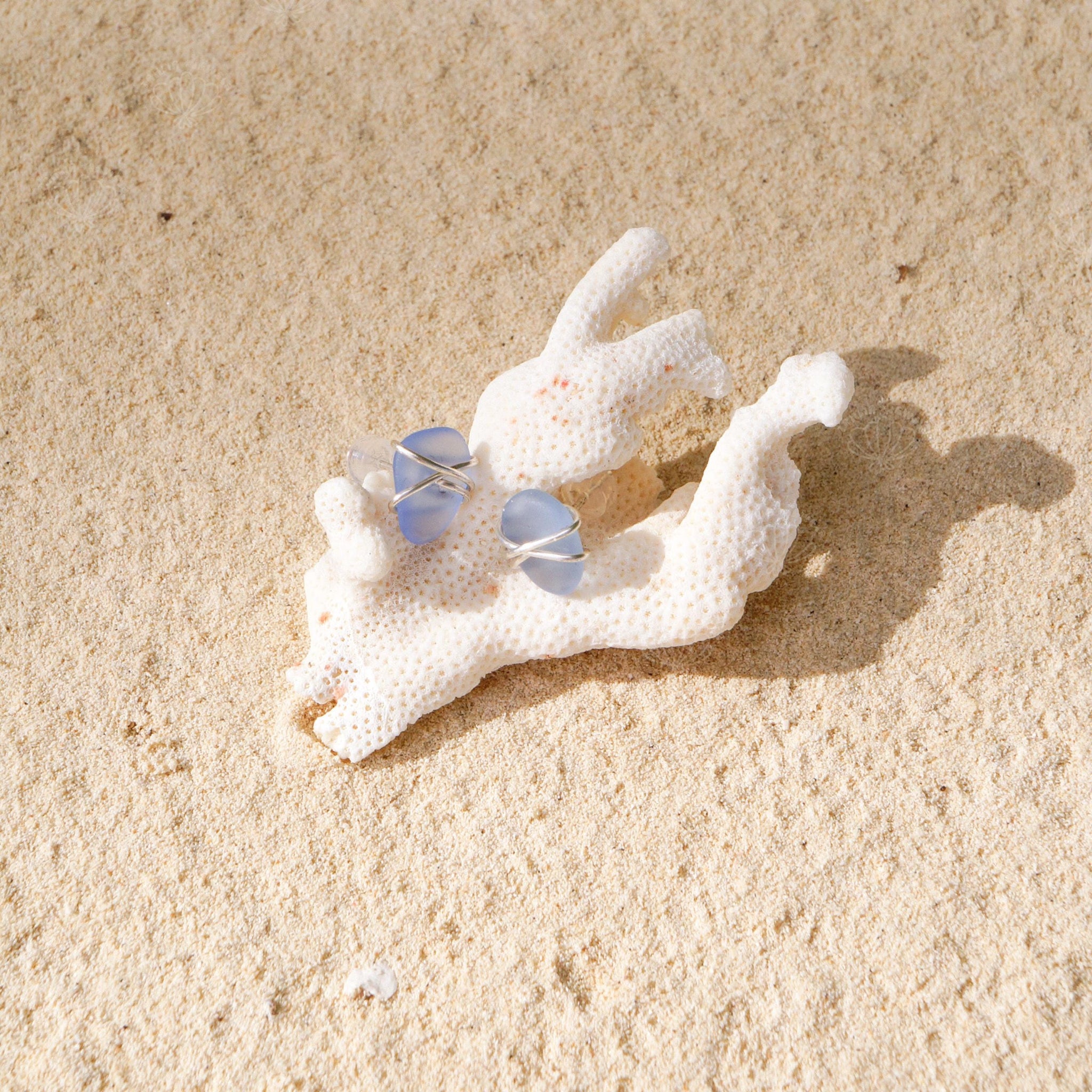 Sea Glass Studs, Handmade Wire Wrapped Earrings, Bridal Jewels, Beach Wedding Present, Surfer Jewelry, Mermaid Gift, Moana, Boho