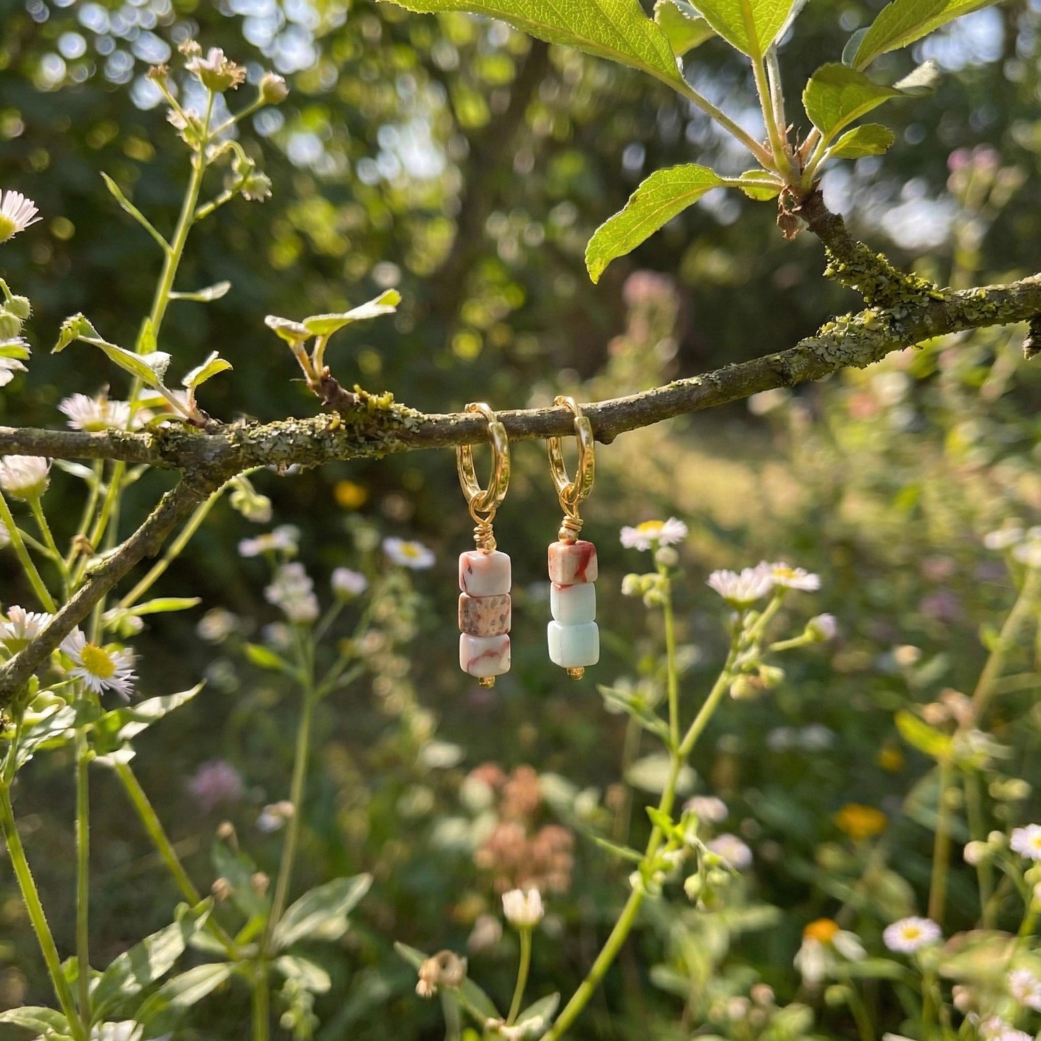 Hypoallergenic Gold Vermeil Hoop Earrings with Aqua Stone Drop | Minimal Dangle Hoop Earrings | Everyday Elegant Jewelry