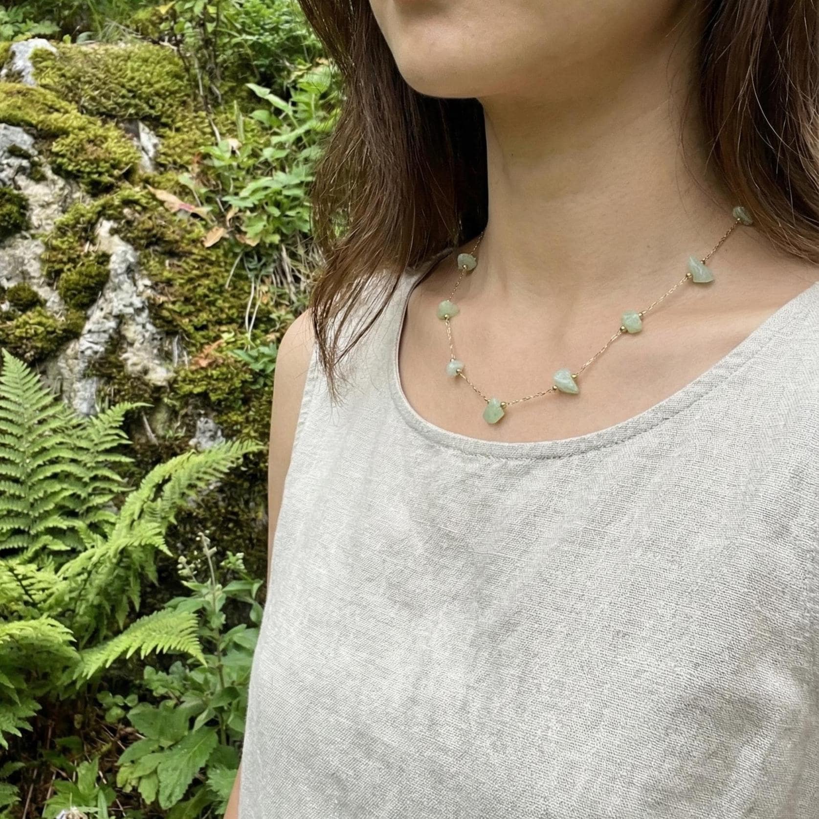 Waterproof Natural Jade Necklace, Minimal Gold Chain Gemstone Necklace, Beach Jewelry, Everyday Necklace, Wedding Gift for Her