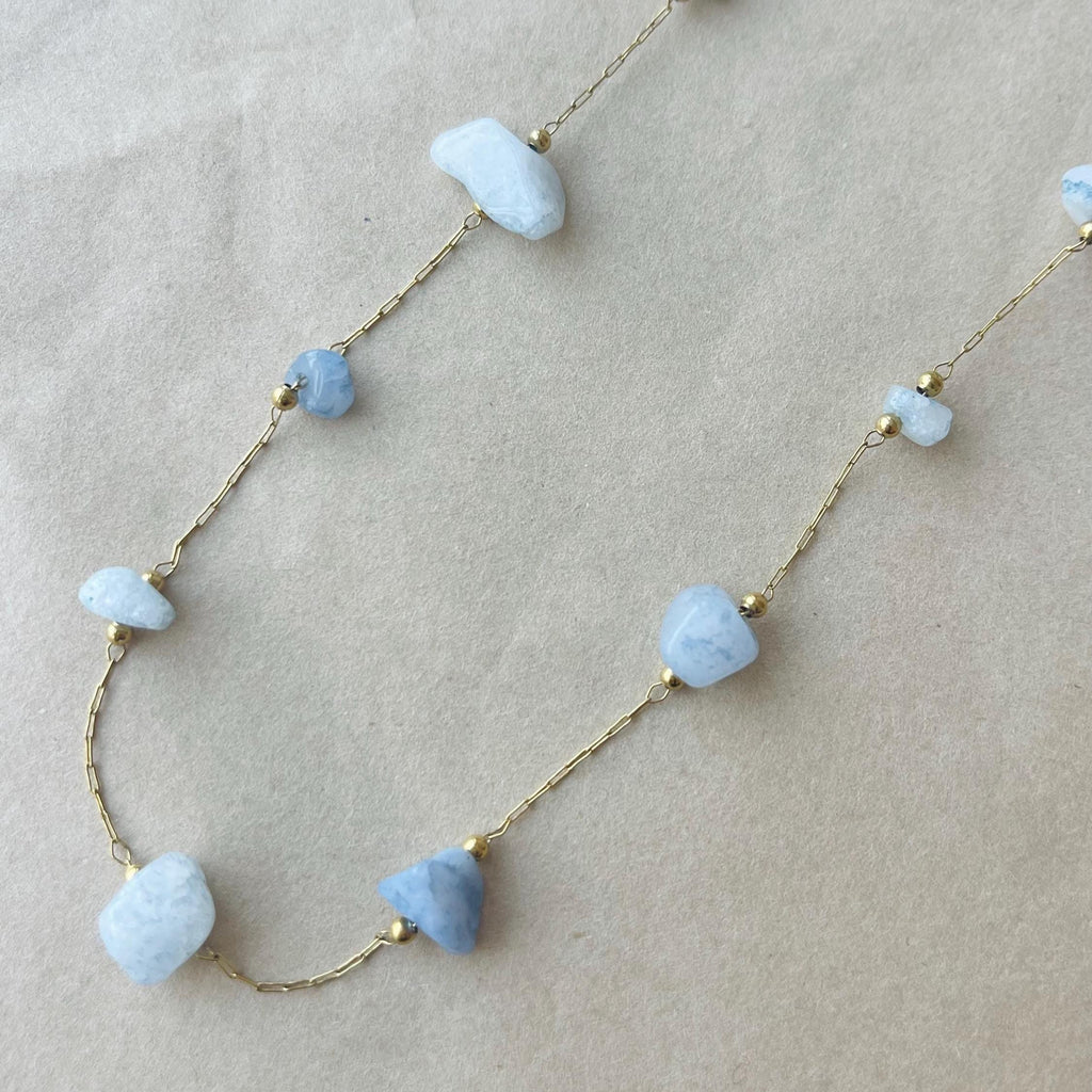 Blue Raw Stone Necklace - scale and proportion view on skin (6)