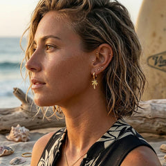Gold Palm Tree Hoop Earrings - scale and proportion view on skin (6)