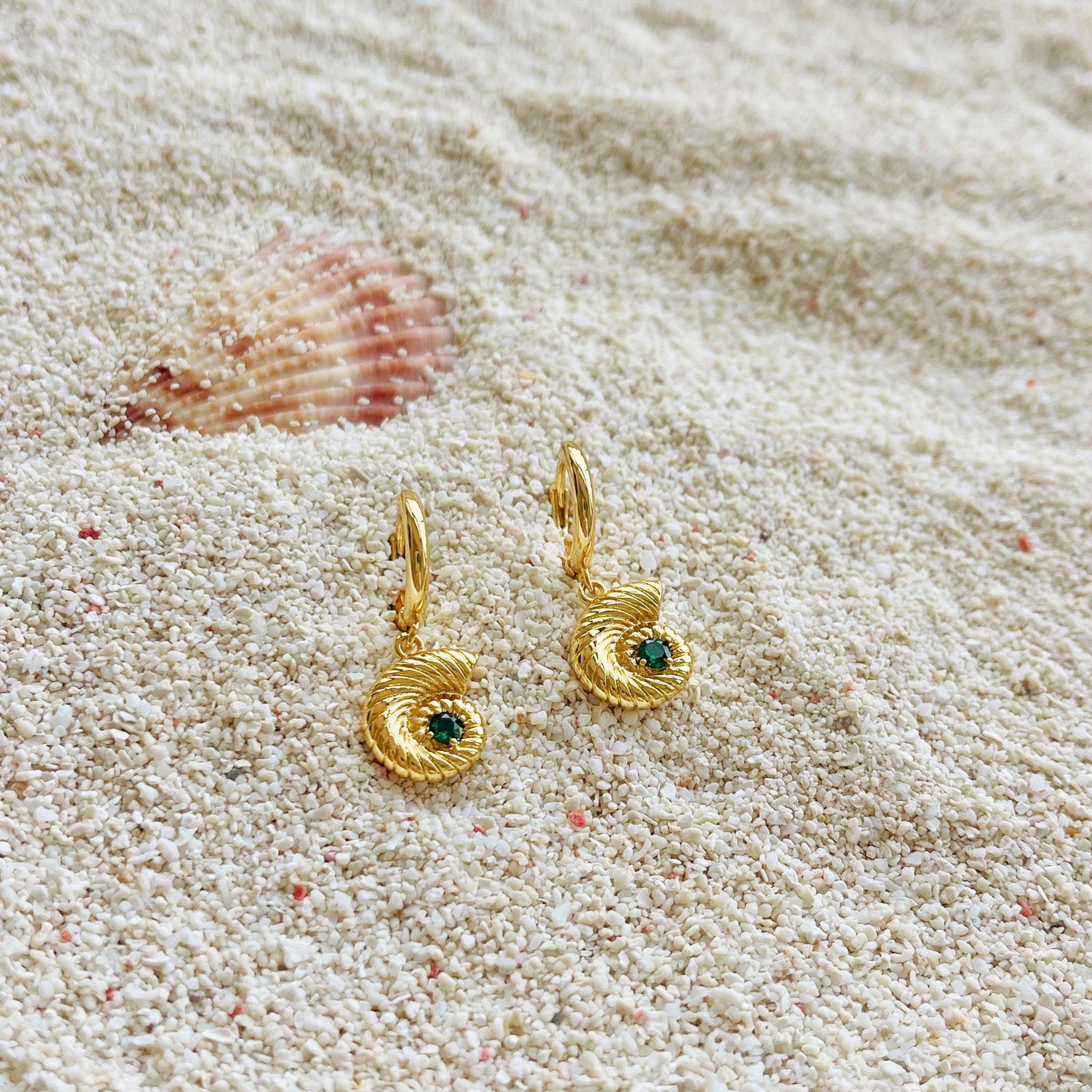Gold Seashell Hoop Earrings