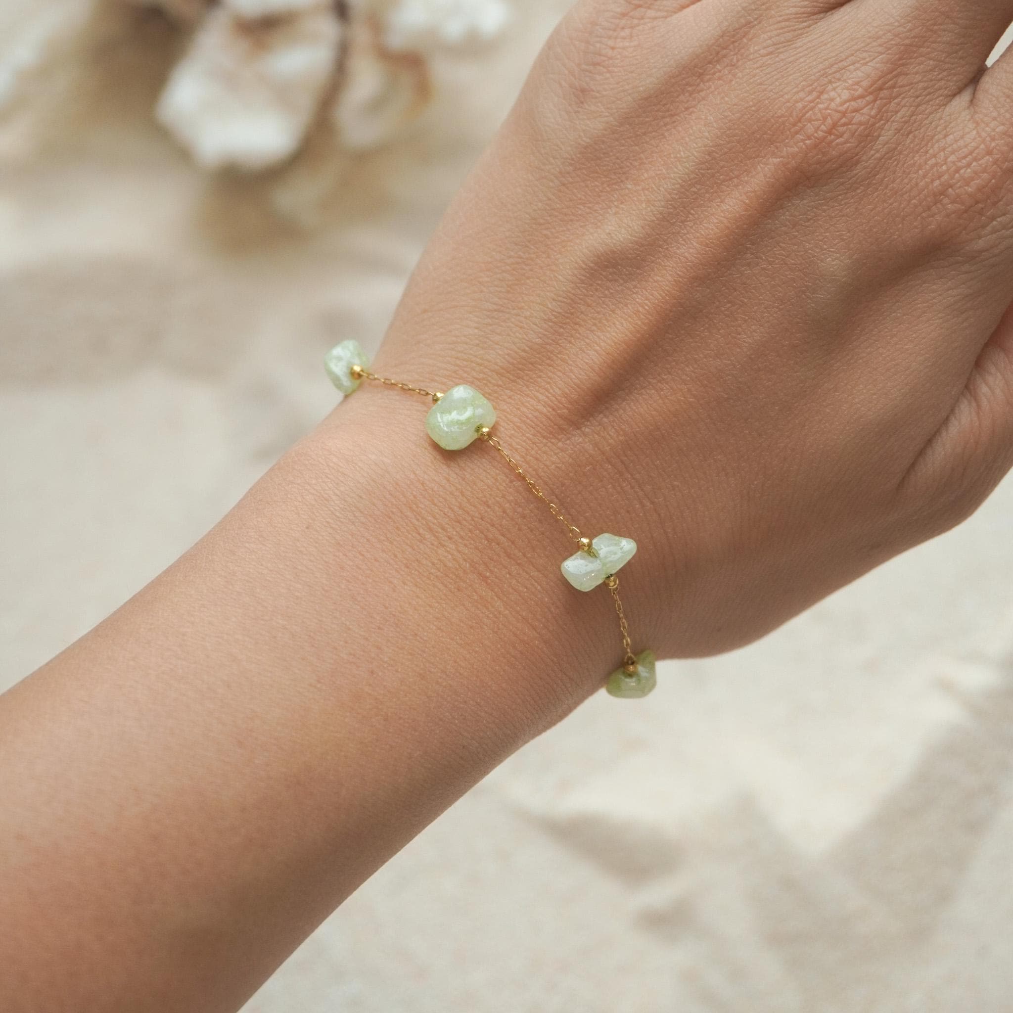 Waterproof Natural Jade Necklace, Minimal Gold Chain Gemstone Necklace, Beach Jewelry, Everyday Necklace, Wedding Gift for Her