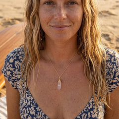 Raw Quartz Crystal Wire-Wrapped Necklace - sunlit beach styling photo (7)