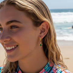 Gold Sea Turtle Huggie Earrings - sunlit beach styling photo (7)