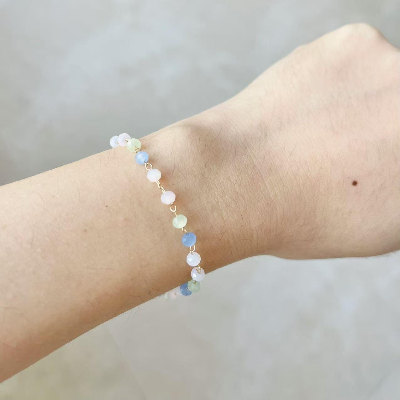 Colorful Crystal Beaded Bracelet, Gold Chain, Adjustable Boho Jewelry