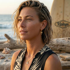 Gold Palm Tree Hoop Earrings - sunlit beach styling photo (7)