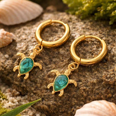 Gold Sea Turtle Huggie Earrings - flat-lay studio detail (8)