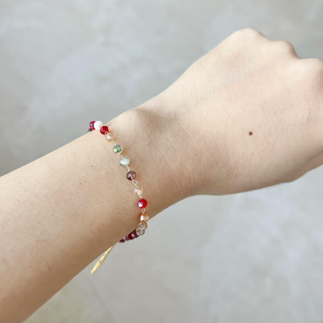 Colorful Crystal Beaded Bracelet, Gold Chain, Adjustable Boho Jewelry