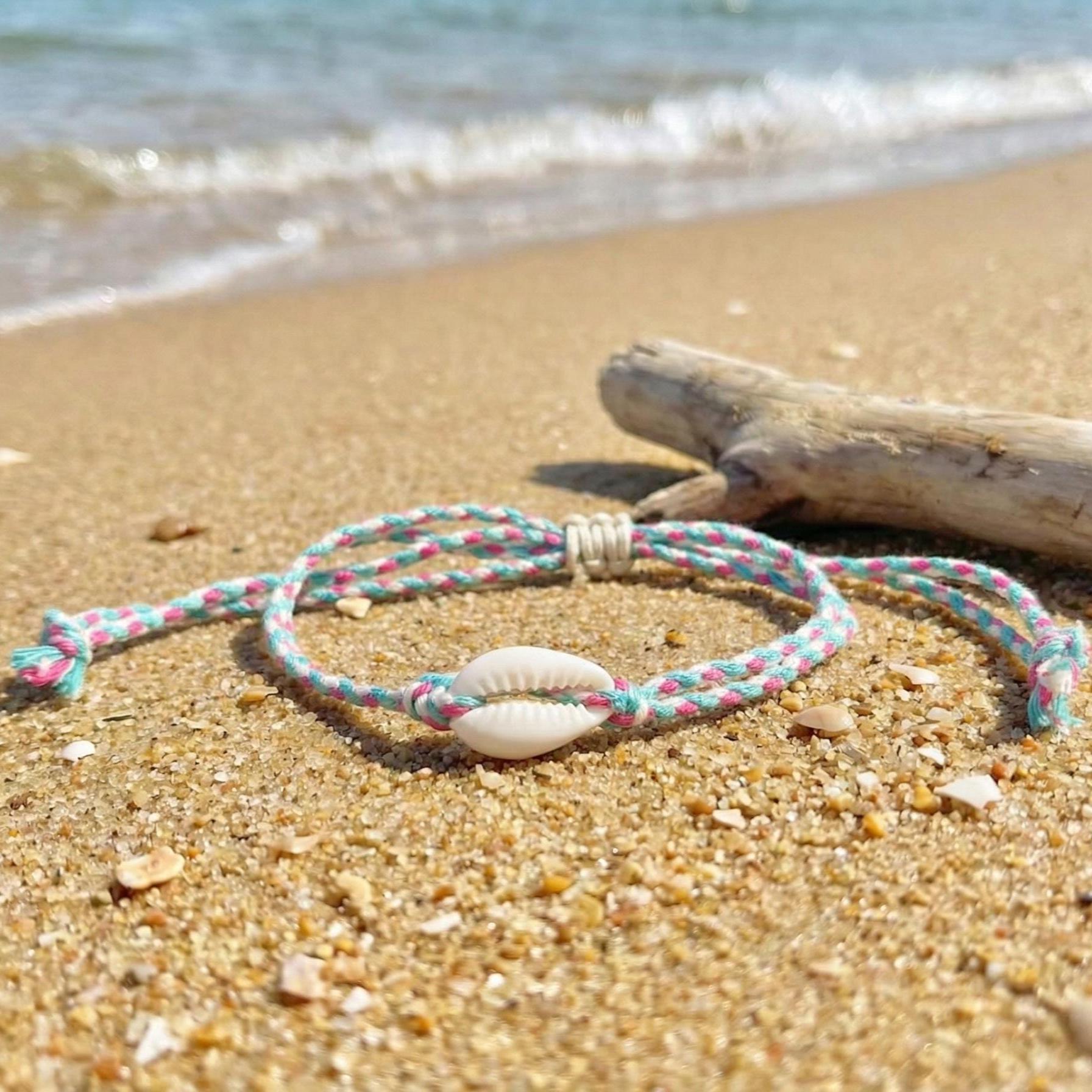 Boho Cowrie Shell Bracelet, Colorful Braided Friendship Bracelet, Beach Summer Anklet or Wrist Bracelet, Adjustable Shell Jewelry