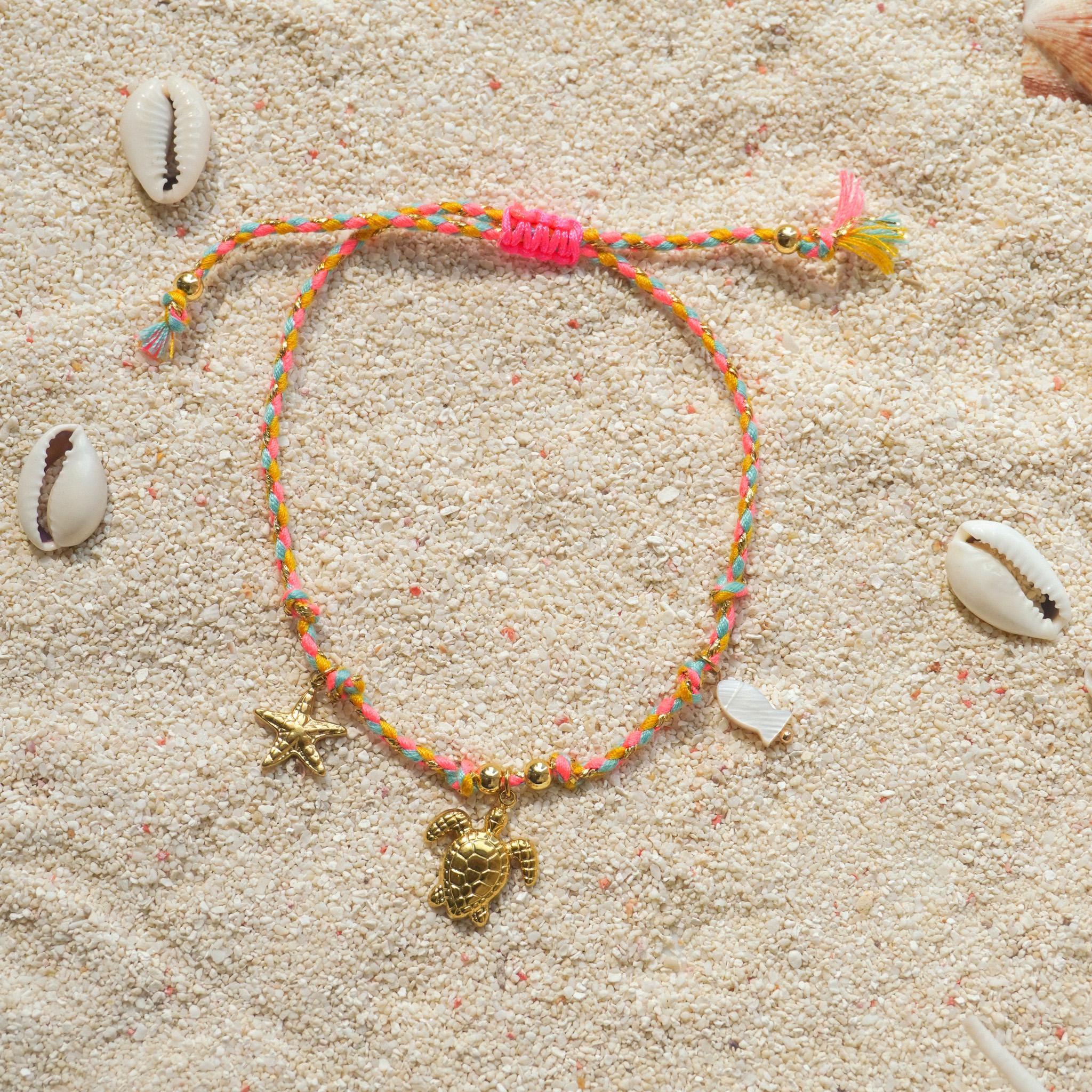 Beaded Anklet with Gold Charms