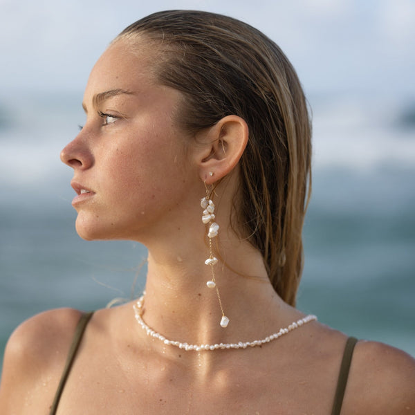 Gold Filled Floral Pearl Drop Earrings